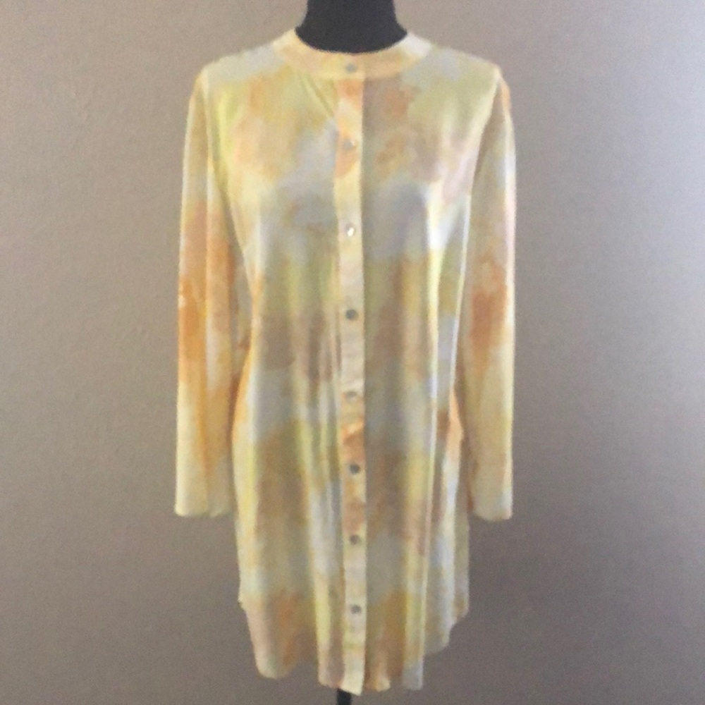 Yellow and Orange Long Sleeve Mandarin Collar Dress